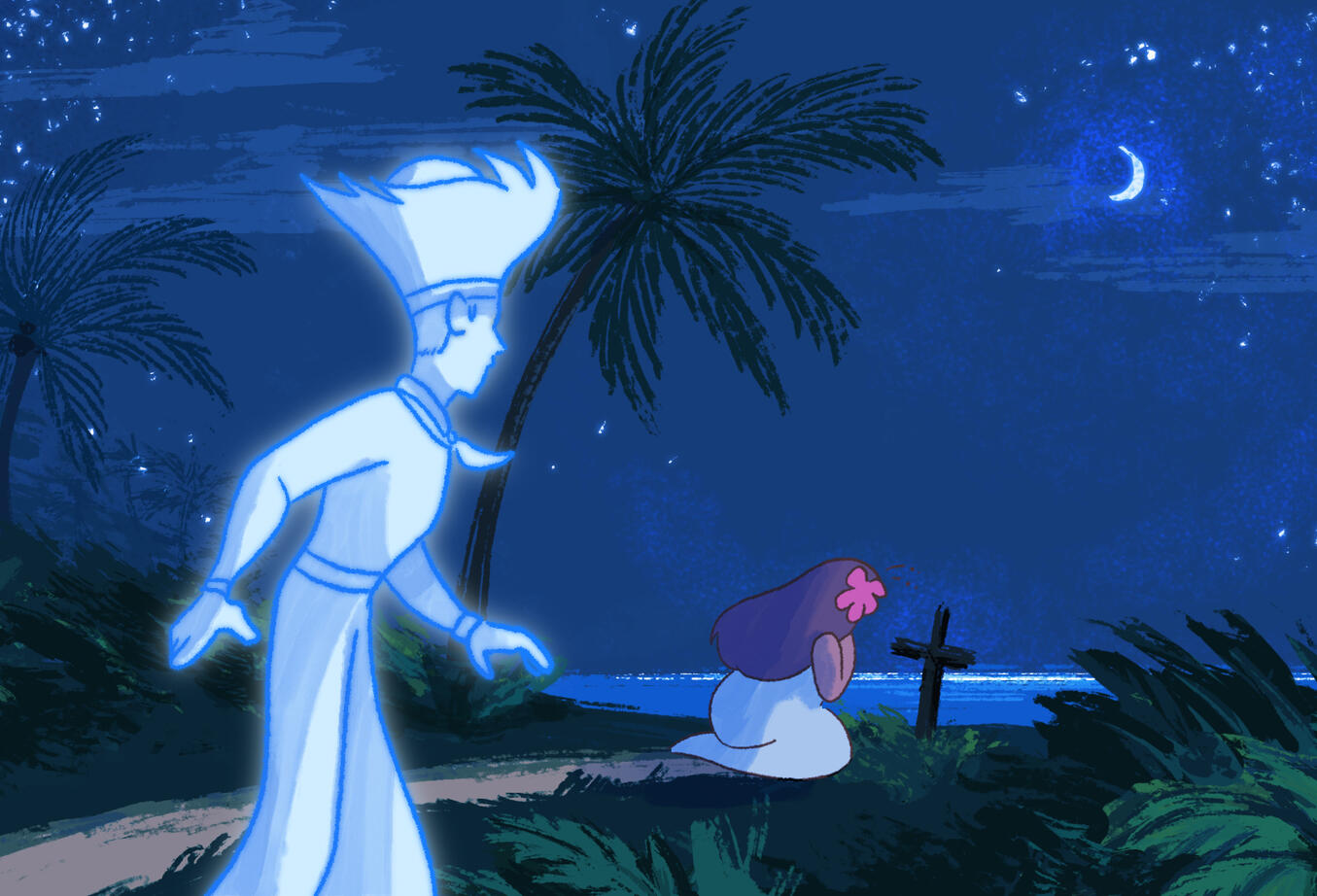 Coquí Serenade (2018) A man sings to his loved one from the afterlife through the night time songs of the Coqui frogs. (TVPaint, 2D Animation)